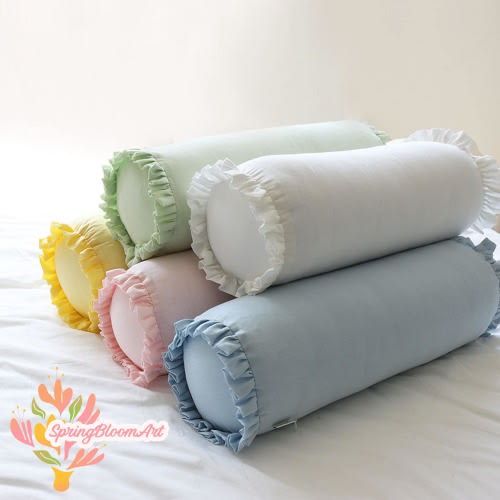 ONLY COVER! Linen Bolster Pillowcase with Ruffle, Hidden Zipper, Bolster Pillow Cover, Bolster Body Pillow, Round Bolster Pillow, Home Decor