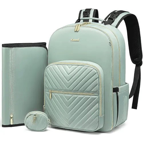 LOVEVOOK Diaper Bag Backpack, Quilted Baby Bag with Changing Pad & Pacifier Holder, Waterproof Travel Diaper Bags for Baby Boys Girls, Stylish and Large Capacity, Mint Green