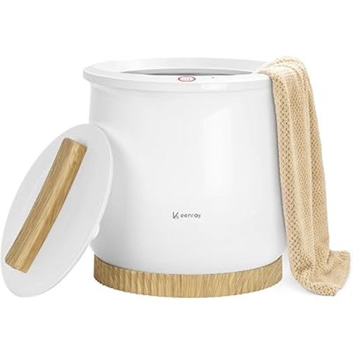Keenray Towel Warmers, Luxury Bucket Towel Warmer, Large Towel Warmer for Bathroom, Auto Shut Off, Fits Up to Two 40"X70" Oversized Towels, Bathrobes, Blankets, PJ's and More, White, CL1S