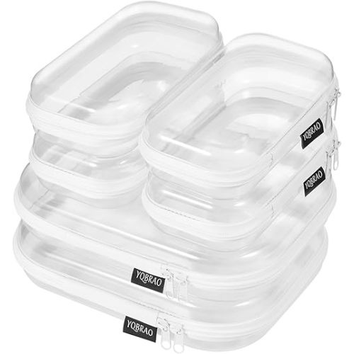 6 Pack Clear Hard Shell Zipper Case (4 Small & 2 Medium), Hard Plastic Organizer Pouches for Travel, Small Items, Makeup, Electronics & Art Supplies - Crush-Resistant & Waterproof Storage