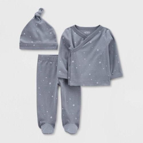 Carter's Just One You® Baby 3pc Top And Bottom Set With Hat - Gray