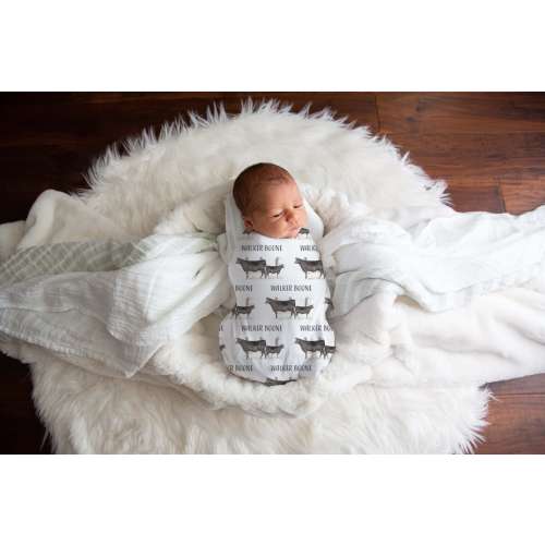 Personalized Angus Cow Baby Name Custom Swaddle Gift Idea For Baby Boy, Newborn Baby Angus Cattle Swaddle Blanket Photo Prop, Neutral Cow