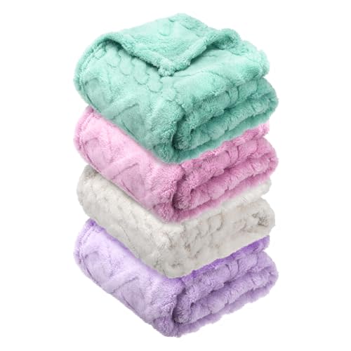 VitalCozy 4 Pcs Fleece 30" x 40" 3D Fluffy Baby Blanket for Boys Nursery Little Girl Infant or Newborn Receiving Swaddling Blankets(Light Color)