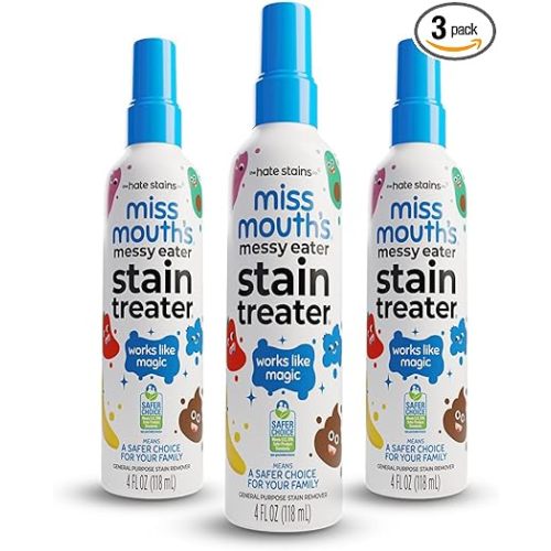 Miss Mouth's Messy Eater Stain Treater Spray - 4oz 3 Pack Stain Remover - Newborn & Baby Essentials - No Dry Cleaning Food, Grease, Coffee Off Laundry, Underwear, Fabric