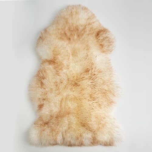 HUAHOO Premium Genuine Sheepskin Rug Real Australia Sheepskin Natural Luxury Fluffy Lambskin Fur Area Rug Seat Covers for Kids Bedroom Sofa Chair Cover Pets Dogs Mat Double Pelt/2' x 3' Brown Tipped