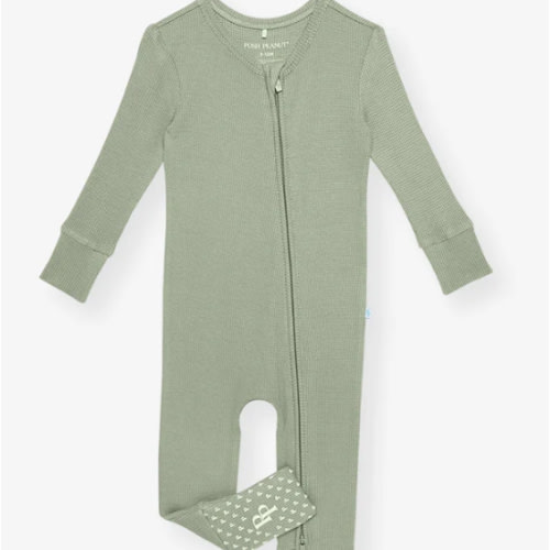 Solid Green Long Sleeve Soft Jade Waffle Convertible One Piece | Posh Peanut®