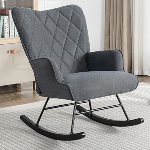 Rocking Chair, Modern Rocking Chair Nursery Set with Upholstered, Glider Rocker for Nursery/Living Room/Bedroom(Grey)