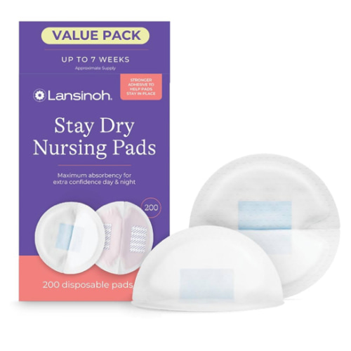 Lansinoh Stay Dry Disposable Nursing Pads, Soft and Super Absorbent Breast Pads, Breastfeeding Essentials for Moms, 200 Count