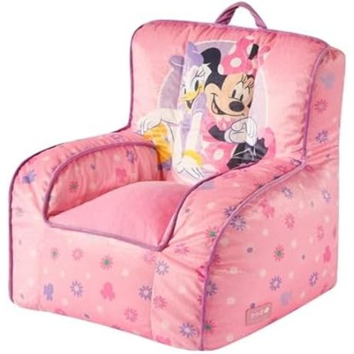 Idea Nuova Disney Minnie Mouse Toddler Square Bean Bag Chair with Piping & Carry Handle,Kids Soft Lounge Chair for Bedroom & Playroom