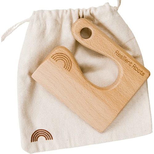 Resilient Roots Wooden Kids Knife I Toddler Knife for Chopping I Rainbow Themed Kids Knives I Kid Safe Knives with Canvas Bag I 3.5" x 4" I Montessori Toys for 3 Year Old +