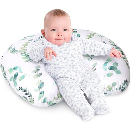 Little Grape Land Nursing Pillow for Infants, Breastfeeding Pillows, Baby Support Pillow for Nursing, Bottle Feeding, Tummy Time with Machine Washable Cover & Breathable Filling (Green Leaves)