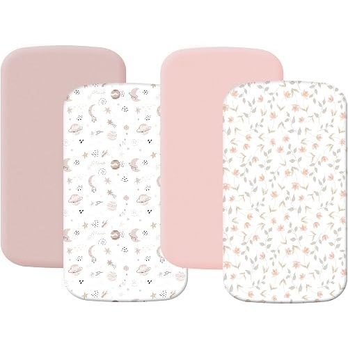 4 Pack Crib Sheets for Girls – Fitted Crib Sheets for Standard Crib Mattress and Toddler Mattress, Ultra Soft Breathable Washable Polyester, 28x52inch, Light Pink & Star