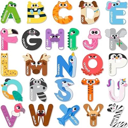 JOYIN Magnetic Letters, Animal Alphabet Fridge Magnets for Toddlers 3 4 5 Years Old, 26 Uppercase Refrigerator Magnets, Large Size ABC Educational Spelling Learning Toys for Kids