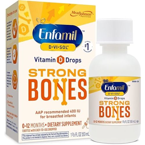 Enfamil Baby Vitamin D-Vi-Sol Liquid Supplement Drops for Infants, Supporting Strong Teeth & Bones in Newborn Babies, Easy-to-Use, Gluten-Free, 50 Day Supply, Dropper Bottle
