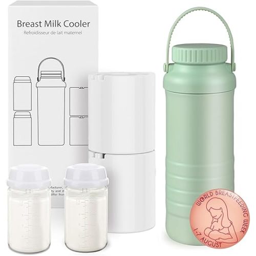 Portable Breast Milk Cooler Bottle, 22oz Capacity Breastmilk Chiller for Travel Mom, 360° Cooling Keeps Milk Fresh for 24 Hours, Breastfeeding Essentials with 2pcs Bottle for Breastmilk Storage