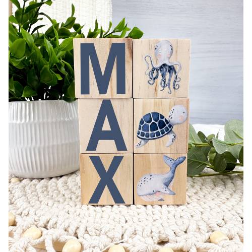 Under The Sea Baby Gift Wooden Blocks, Ocean, Personalized Baby Gift, Baby Shower Gift, New Baby Gift, Nursery Decor, Wooden Nursery Blocks