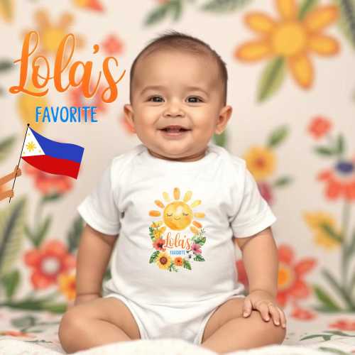 Lola's Favorite Baby Bodysuit | Filipino Baby Outfit | Cultural Baby Gift | Watercolor Sun Design | Cute Lola Gift for Baby | Size 0M to 24M