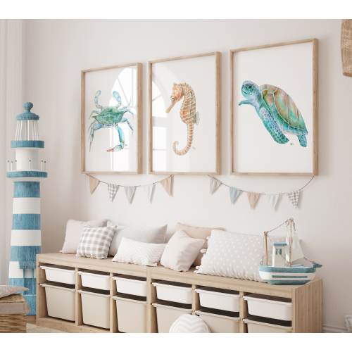 Ocean Nursery Decor, Beach Nursery Decor, Ocean Nursery Prints, Beach Nursery Art, Sea Nursery, Sea Life Nursery Art, Nautical Nursery Set 3