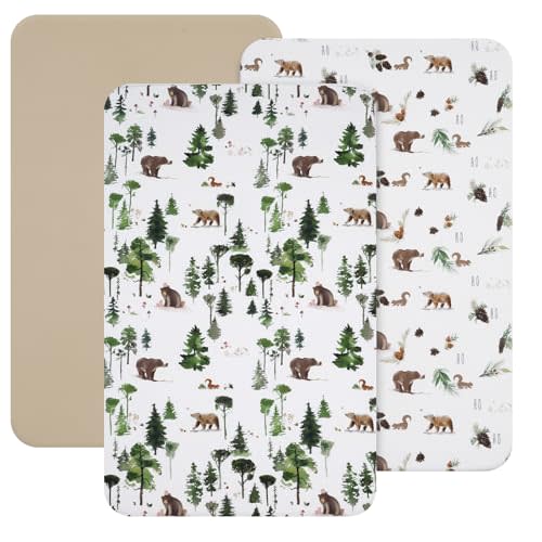 david's kids 3 Pack Mini Crib Sheets, Soft Breathable Premium Pack N Play Sheets for Baby Boys Girls Neutral, Playard and Mini Crib Mattresses, Woodland Animals