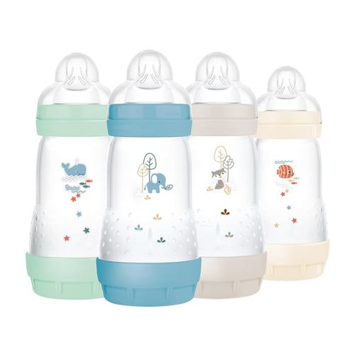 MAM 9oz Easy Start Anti-Colic Baby Bottles, Medium Flow, Breastfeeding-Like Silicone Nipple Bottle, Reduces Colic, Gas, & Reflux, Easy-to-Clean, BPA-Free, Vented Baby Bottles for Newborns