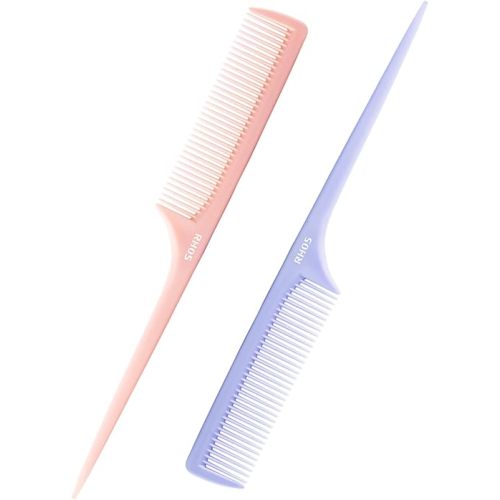 RHOS Rat Tail Comb for Parting, Fine Tooth Teasing Comb with Pick, 2 Pack Hair Styling Combs Set for Women and Men, Pink & Purple, Plastic, Unisex
