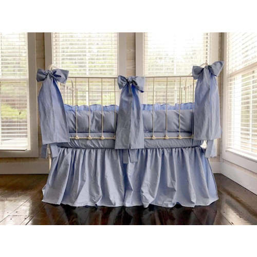 Blue Baby Crib Set with Sheet and Bows | High Cotton Textile