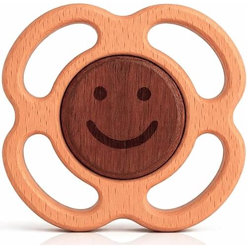 Wooden Baby Rattle & Teething Ring Flower