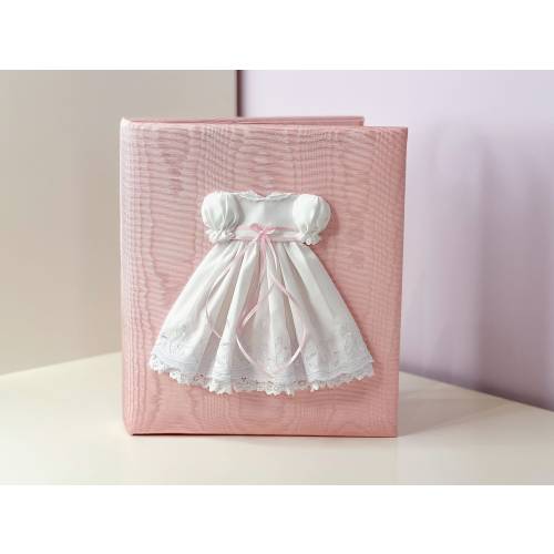Baby Memory Book in Moire with Swiss Batiste Dress // Baby Record Book // Personalized Baby Book // Girl Memory Book // Pink Baby Book