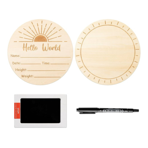 R HORSE Baby Birth Announcement Sign with Marker Pen, Boho Sun Baby Name Sign with Ink Pad for Hand and Footprints, Wooden Hello World Newborn Announcement Nursery Decor Keepsake Gifts