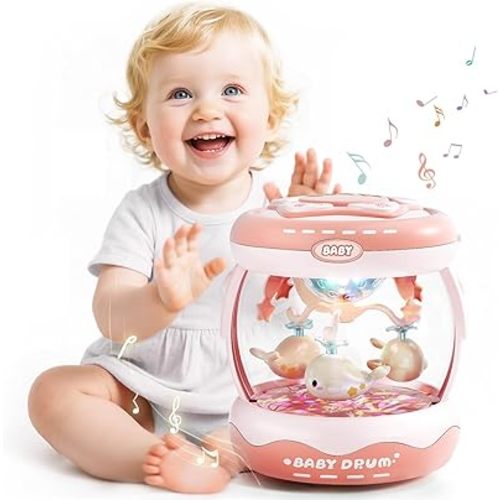 Baby Light Up Musical Toys for 6-12 Months,Rotating Crawling Tummy Time Infant Toys for Toddler 12-18 Months,Early Learning Baby Toy Gifts for Babies 3-6 7 8 9 12-18 Month(Pink)