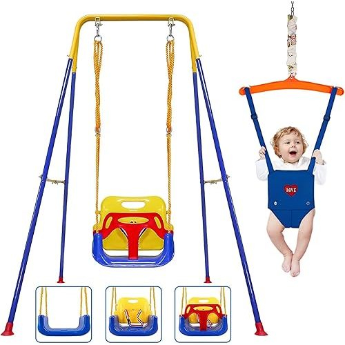 2 in 1 Toddler Swing ＆ Jumper, Swing Set for Indoor/Outdoor, Baby Jumpers and Bouncers, Easy to Assemble & Store, Suitable for Aged 6 Months to 10 Years Old