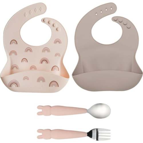 Kids Food Grade Silicone Bibs & Utensil Set, Bunny