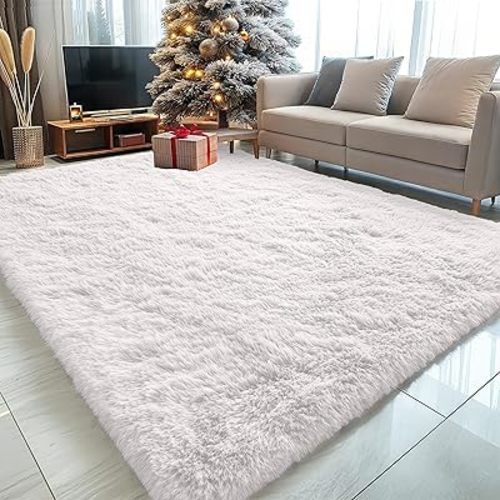 OLANLY 5x8 Machine Washable Large Area Rugs for Living Room, Bedroom, Soft Fluffy Shaggy Bedside Rug, Indoor Floor Carpet for Kids Girls and Boys, Dorms, Nursery, Home Decor Aesthetic, Ivory