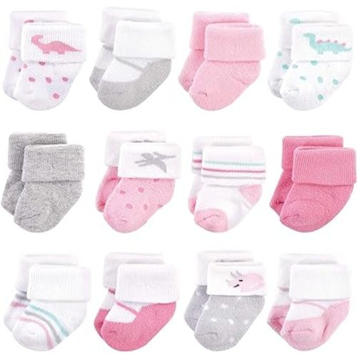 Hudson Baby Baby Girls' Cotton Rich Newborn and Terry Socks