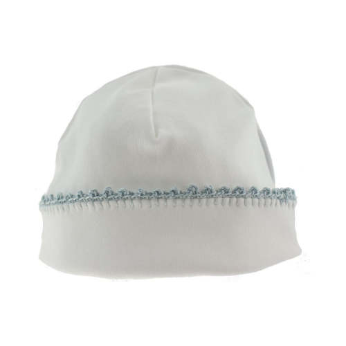 Baby Boys White Blue Take Home Beanie Hat Crochet Trim