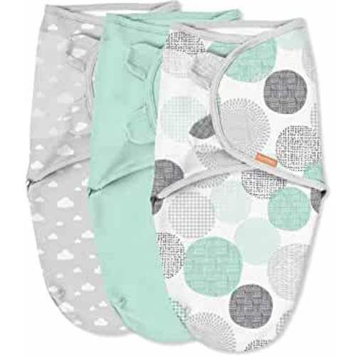 SwaddleMe by Ingenuity Original Swaddle, 100% Cotton, Improves Sleep & Calms Startle Reflex, 0-3 Months, 3-Pack - Floating Geo