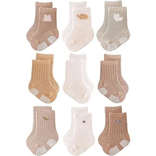 Amazon.com: Baby Grip Socks Non Slip Grips Girls Boys Ankle Crew Newborn Infant Toddler Kids Casual Anti Skid Socks (US, Age, 0 Months, 6 Months, 9 Pairs - White Khaki Yellow) : Clothing, Shoes & Jewelry