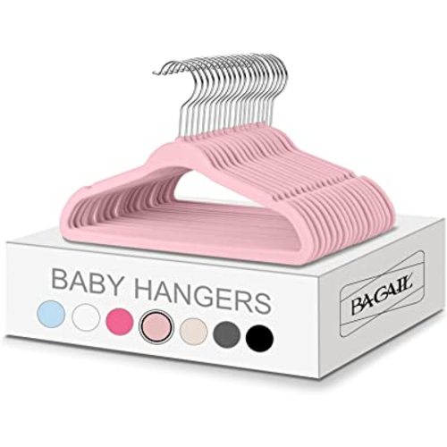 BAGAIL Kids Velvet Hangers 11 Inches Children's Clothes Hangers Non-Slip Baby Hangers for Infant/Toddler (Blush Pink,50pack)