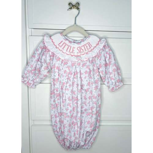 Hand Smocked Little Sister Floral Gown