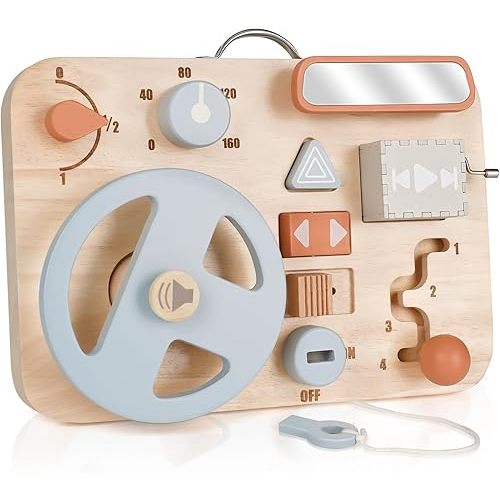 Vanplay Montessori Busy Board for Toddlers - Wooden Montessori Toys, Aesthetic Sensory Activity Board for Fine Motor Skills, Travel Busy Board Educational Sensory Toys for Boys and Girls