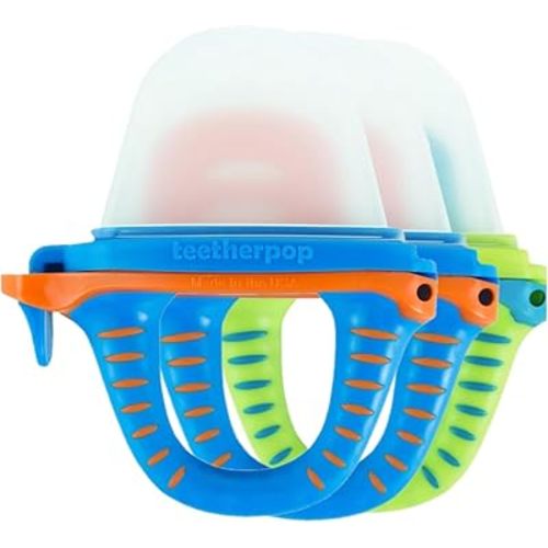 Teetherpop - 3 Pack - Fillable Silicone Teether for Breastmilk, Water, Purees & More (2- BlueOrange, 1-TealLimon)