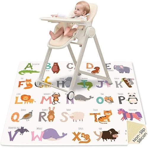 Splat Mat for Under High Chair, 51" SI Anti-Slip Waterproof Multipurpose Splash Mat, Washable High Chair Mat Floor Protection Table Cloth Portable Picnic Play Mat with Early Education Pattern