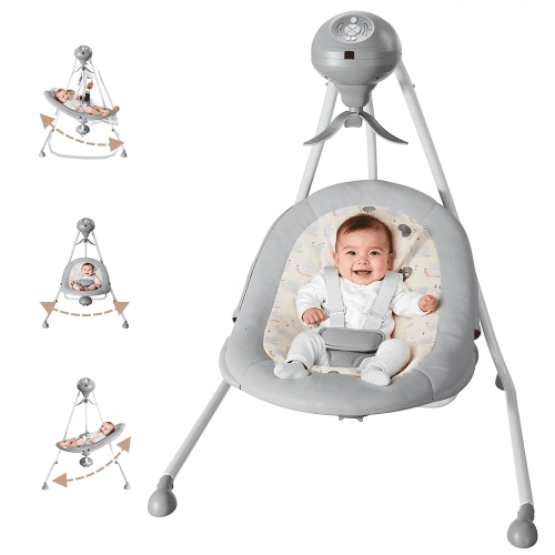 Baby Swing for Infants, Caveen Electric Baby Rocker with 360° Rotatable Seat, 2 Swing Directions, 3 Rotating Toys, for Babies 0-6 Months, Grey