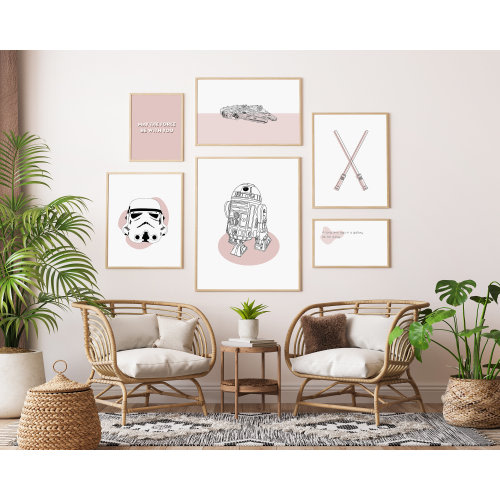 Pink Star Wars Prints Set, R2D2, Millennium Falcon (Digital Download)