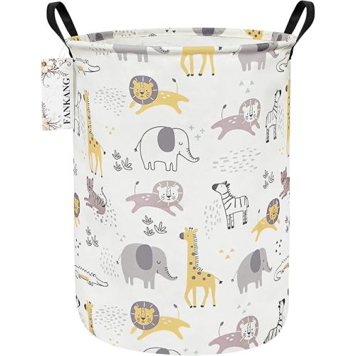 FANKANG Storage Basket, Nursery Hamper Canvas Laundry Basket Foldable with Waterproof PE Coating Large Storage Baskets for Kids Boys and Girls, Office, Bedroom, Clothes,Toys(Lovely Animals )