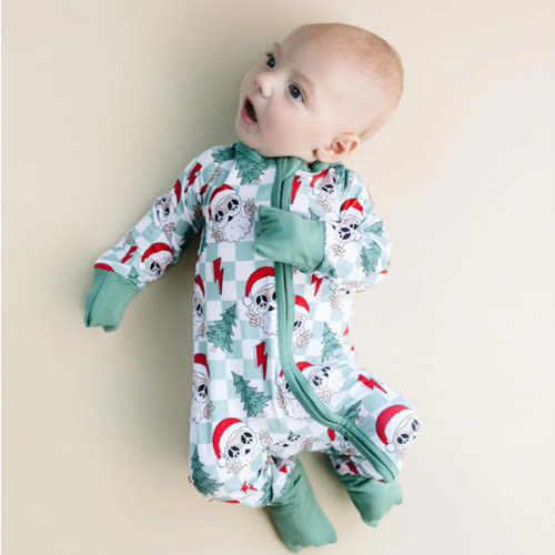 Bamboo Zip Romper | Checkered Santa