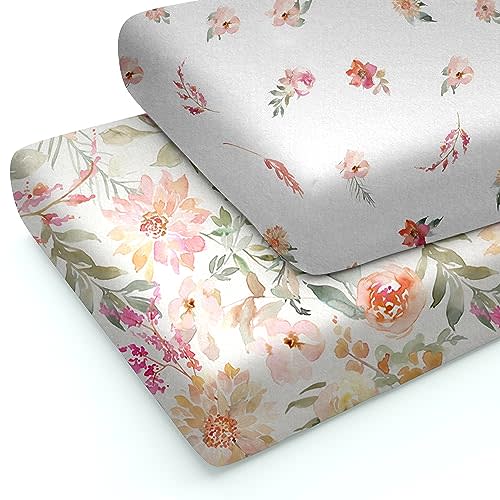 Baby Girls Crib Sheets | 2 Pack Floral Ultra-Soft Bedding for Crib Mattress and Toddler Beds |Blended Cotton Fitted Crib Sheet for Baby Girls Comfort and Elegance by Max&So