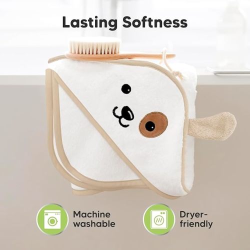 KeaBabies Hooded Baby Towel for Newborn - Viscose Derived from Bamboo Large Baby Bath Towels with Hood for Boys, Girls, Toddler, Extra Absorbent & Soft Newborn Bath Essentials (Dog)