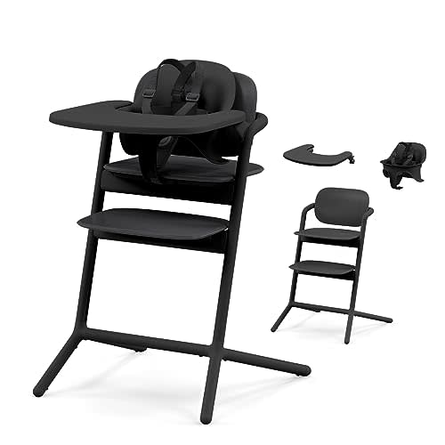 Cybex LEMO High Chair 3-in-1 Set with Baby Set + Snack Tray - Modern Design, One-Hand Depth & Height Adjustment & Anti-Tip Wheels - from 6 Months, Convertible to Adult Chair, Stunning Black