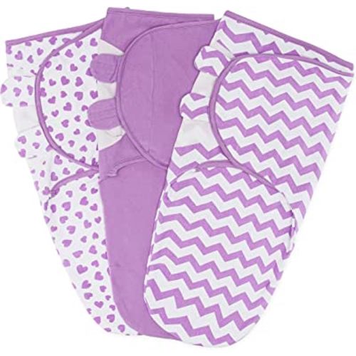 Comfy Cubs Swaddle Blanket Baby Girl Boy Easy Adjustable 3 Pack Infant Sleep Sack Wrap Newborn Babies (Small 0-3 Months, Purple)